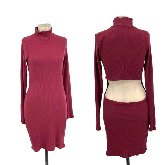 Free People Beach Guess Who's Back Rib Knit Cutout‎ Dress Wild Garnet Size Large - Picture 2 of 11